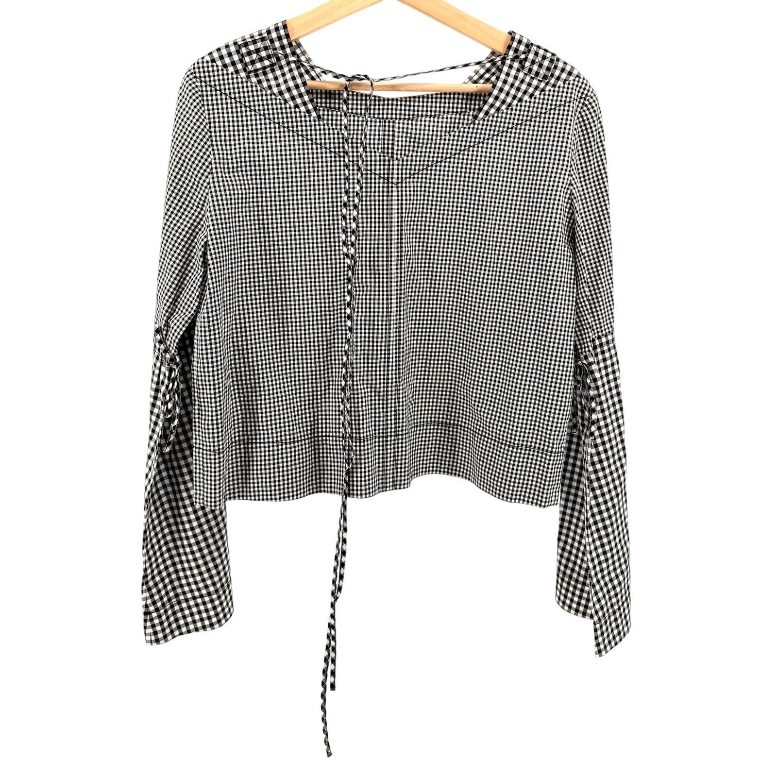 Derek Lam 10 Crosby Black White Gingham 100% Cotton Tie Detail Blouse Size M / US 6-8 / IT 42-44 - 4 Thumbnail