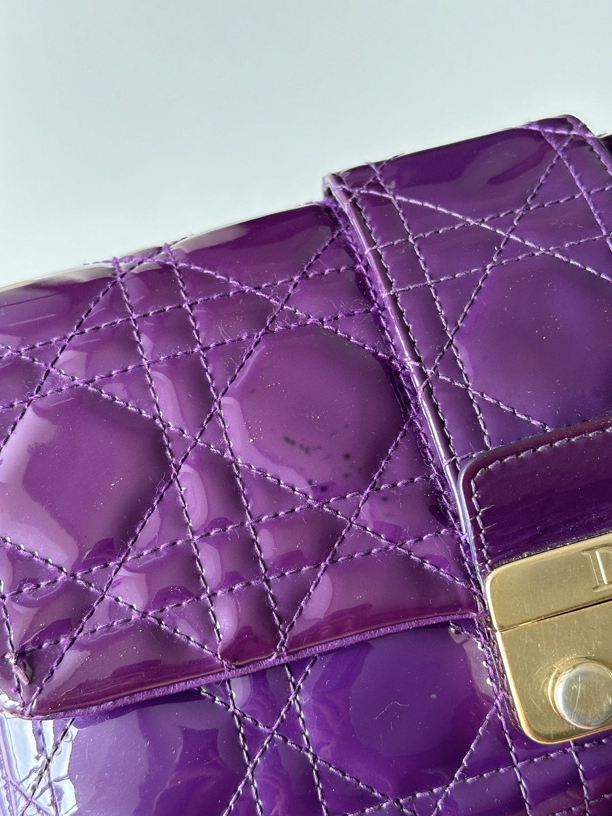 Christian Dior Monsieur × Dior × Vintage Dior Cannage Miss Dior Purple Quilted Patent Promenade Pouch Size ONE SIZE - 14 Thumbnail