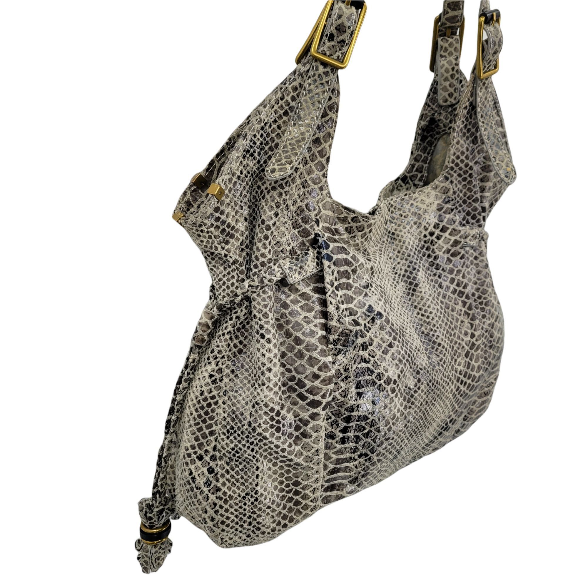 Other Elliott Lucca Leather Gray Cream Snakeskin Hobo Shoulder Bag Size ONE SIZE - 7 Thumbnail