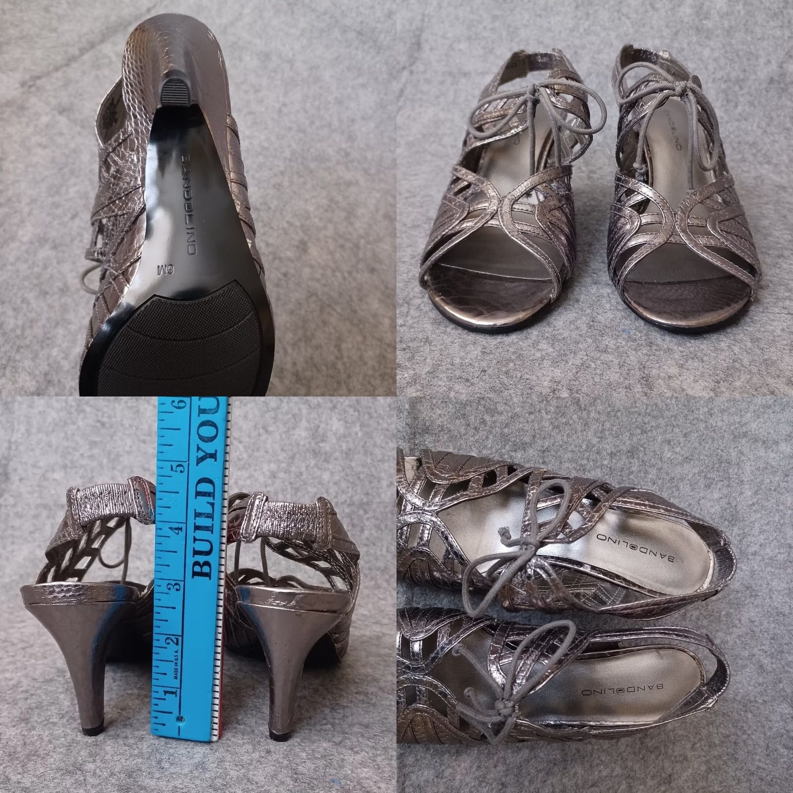 Vintage Bandolino Womens Sandal 6M Silver Metallic Delmari Strappy Sling Back Pump Size US 6 / IT 36 - 8 Thumbnail