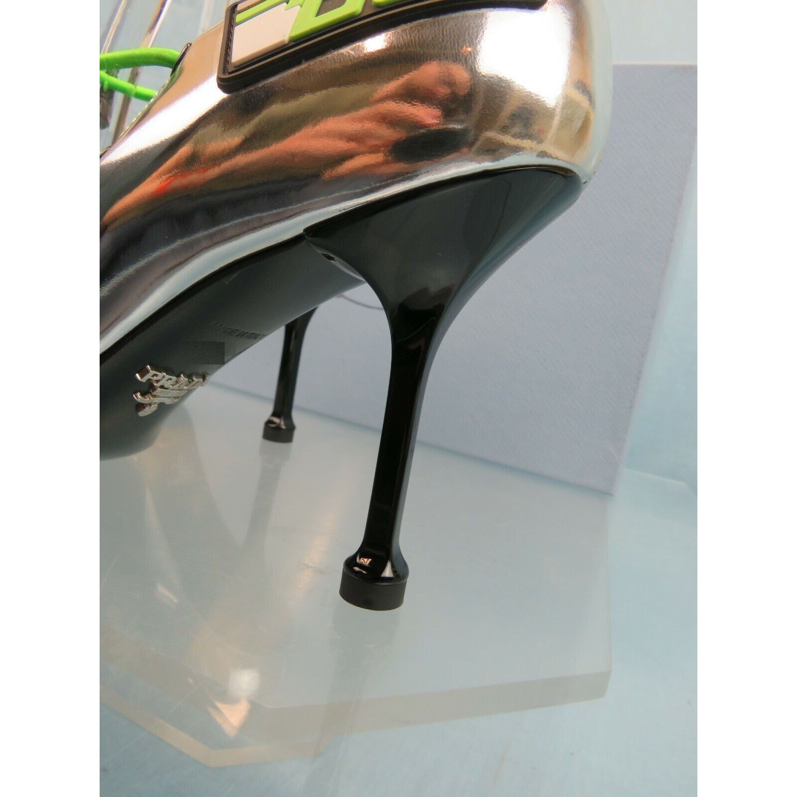 Prada 1I127L SILVER PATENT LEATHER LOGO D'ORSAY HEELS PUMPS 37.5 Size US 7.5 / IT 37.5 - 8 Thumbnail
