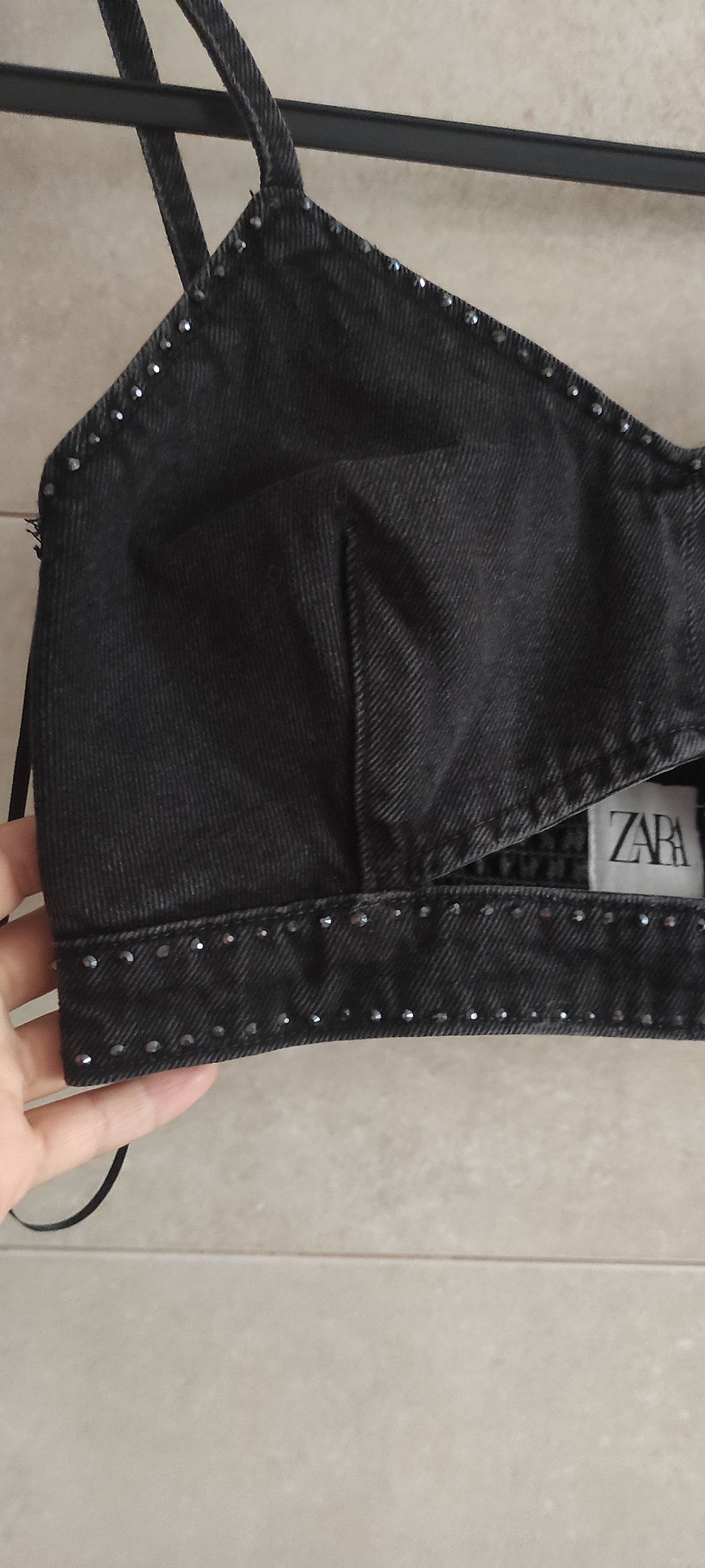 Zara Zara Rhinestone Denim Diamante Crop Top Black Jeans Size S / US 4 / IT 40 - 3 Thumbnail