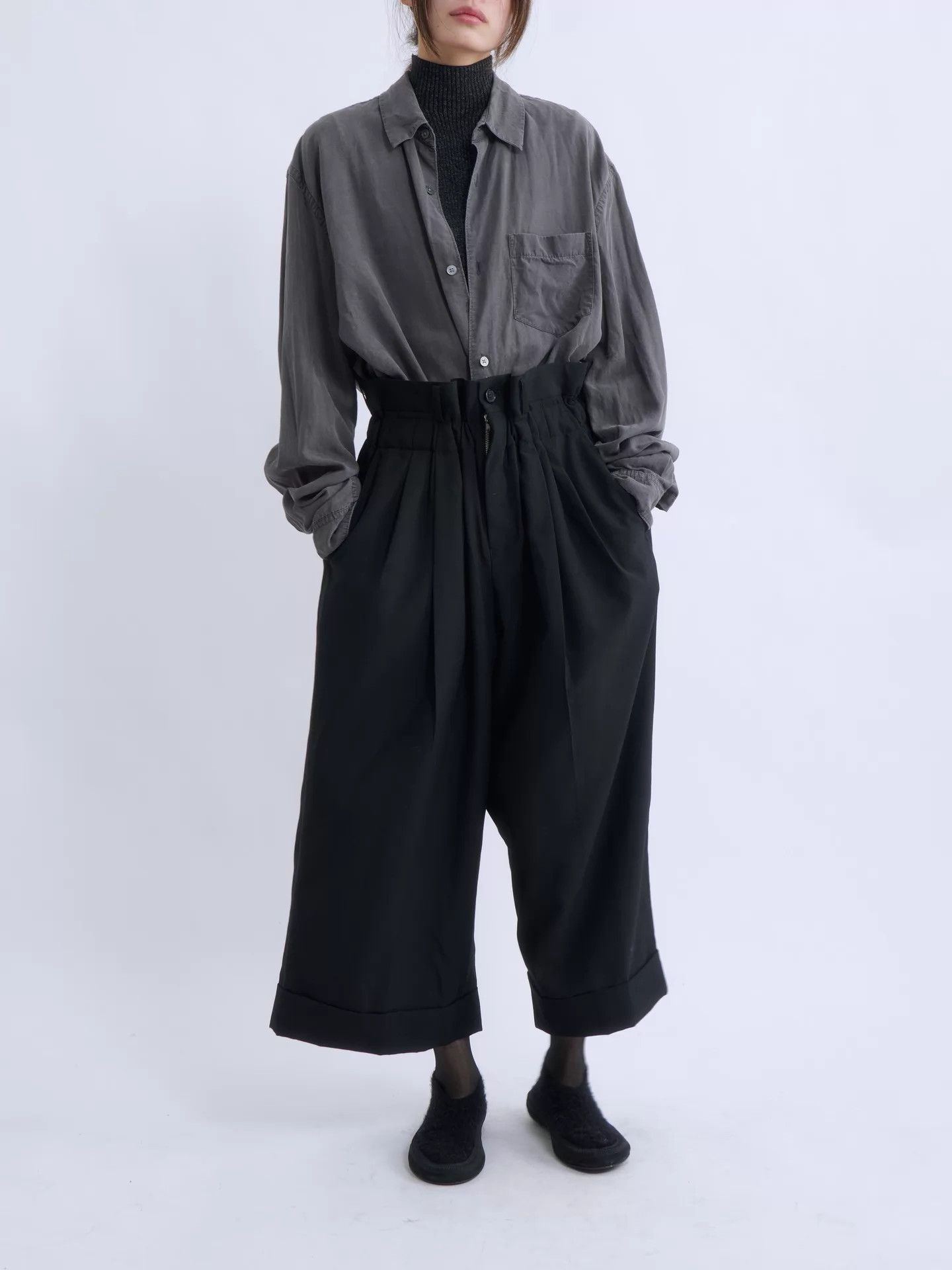 Comme des Garcons CDG Women's Ruffle High-Waist Wide-Leg Wool XS Size 25" / US 0 / IT 36 - 4 Thumbnail
