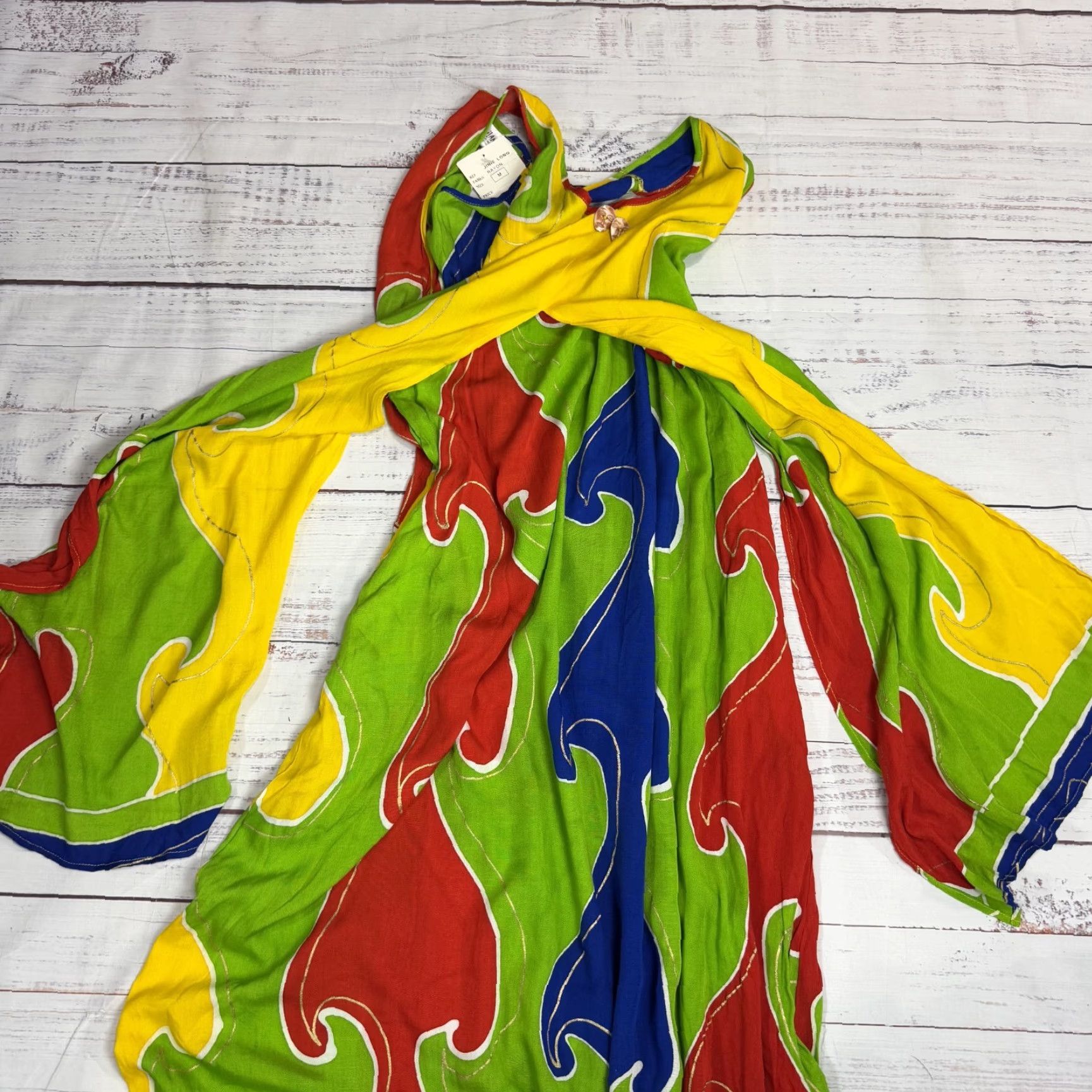 Vintage Milan Dress Sundress Shift Layered Long NWT Yellow Green Tribal Rayon Sz M Womens) Size M / US 6-8 / IT 42-44 - 5 Thumbnail