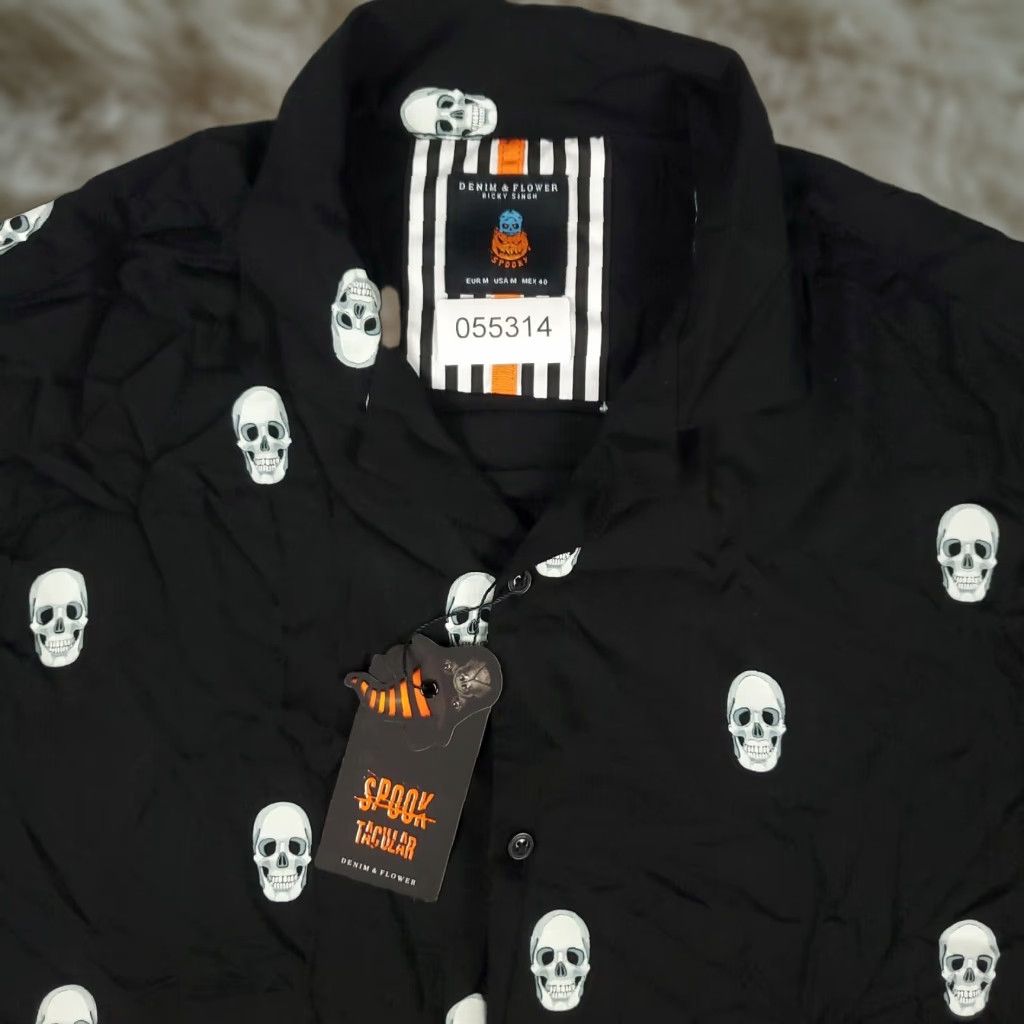 Vintage Denim & Flower Button-Up Shirt Mens Medium Black Geometric All Over Print Camp Collar Size US M / EU 48-50 / 2 - 1 Thumbnail