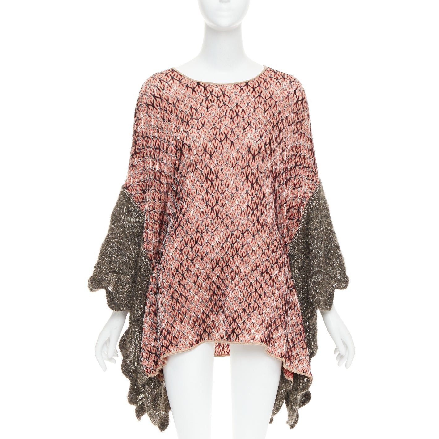 Missoni MISSONI red brown wool blend signature chevron contrast knit poncho sweater Size M / US 6-8 / IT 42-44 - 1 Thumbnail