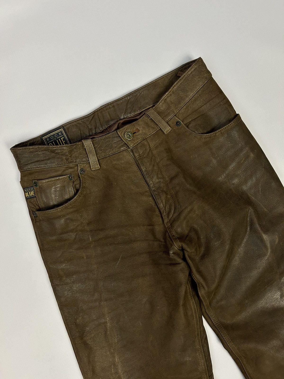 Genuine Leather × Vintage Rock n Blue Brown Leather Pants Size W31 L34 Vintage 90s Size US 31 - 2 Thumbnail