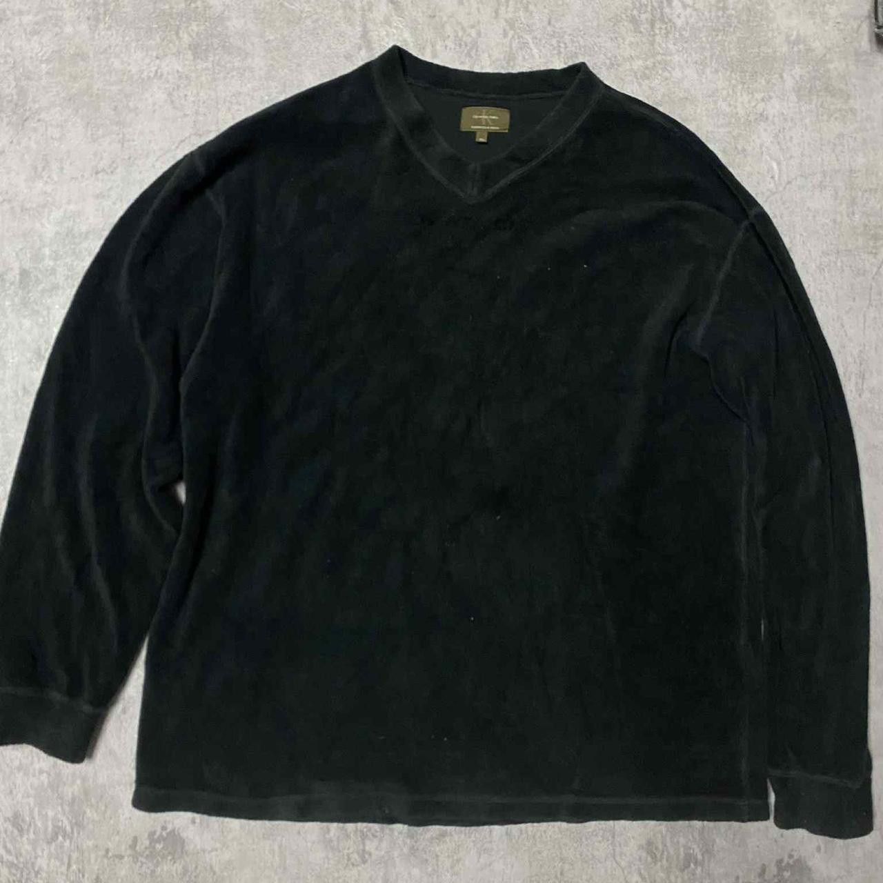 Calvin Klein Black velvet V-neck sweatshirt #velvet #vneck Size US XL / EU 56 / 4 - 1 Thumbnail