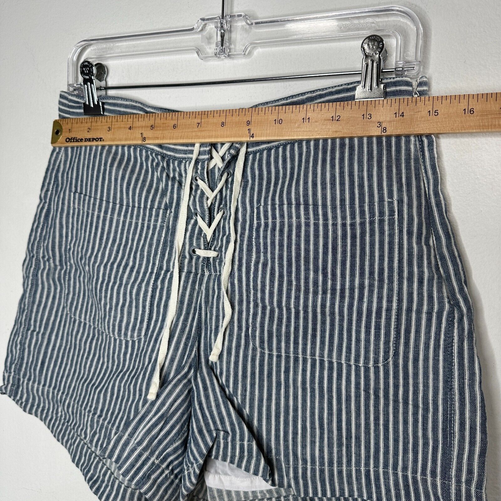 Madewell Madewell Jean Blue Striped High Waist Pockets Lace-Up Shorts Size 27" / US 4 / IT 40 - 13 Thumbnail