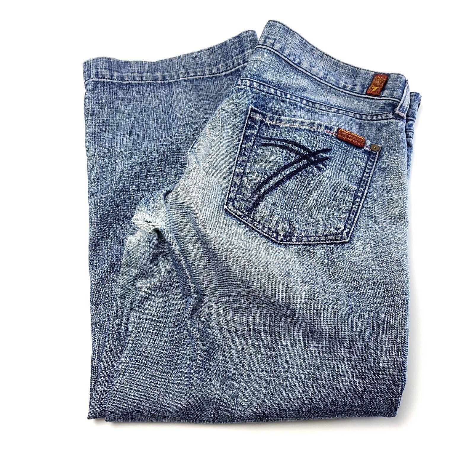 7 For All Mankind DAMAGED 7 For All Mankind Dojo Denim Blue Stone Wash Jeans L Size 33" - 1 Thumbnail