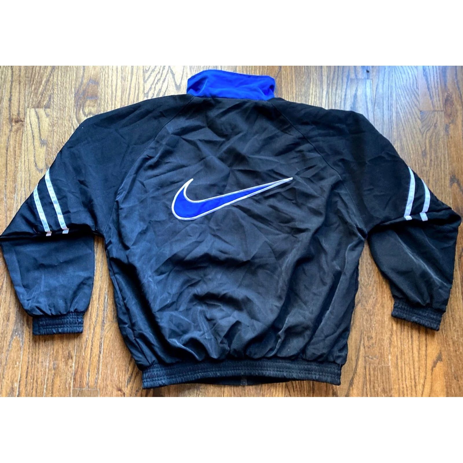 Nike VINTAGE Nike Jacket Mens M 90s Windbreaker Size Swoosh Full Zip Lined Black Blue Size US M / EU 48-50 / 2 - 2 Thumbnail