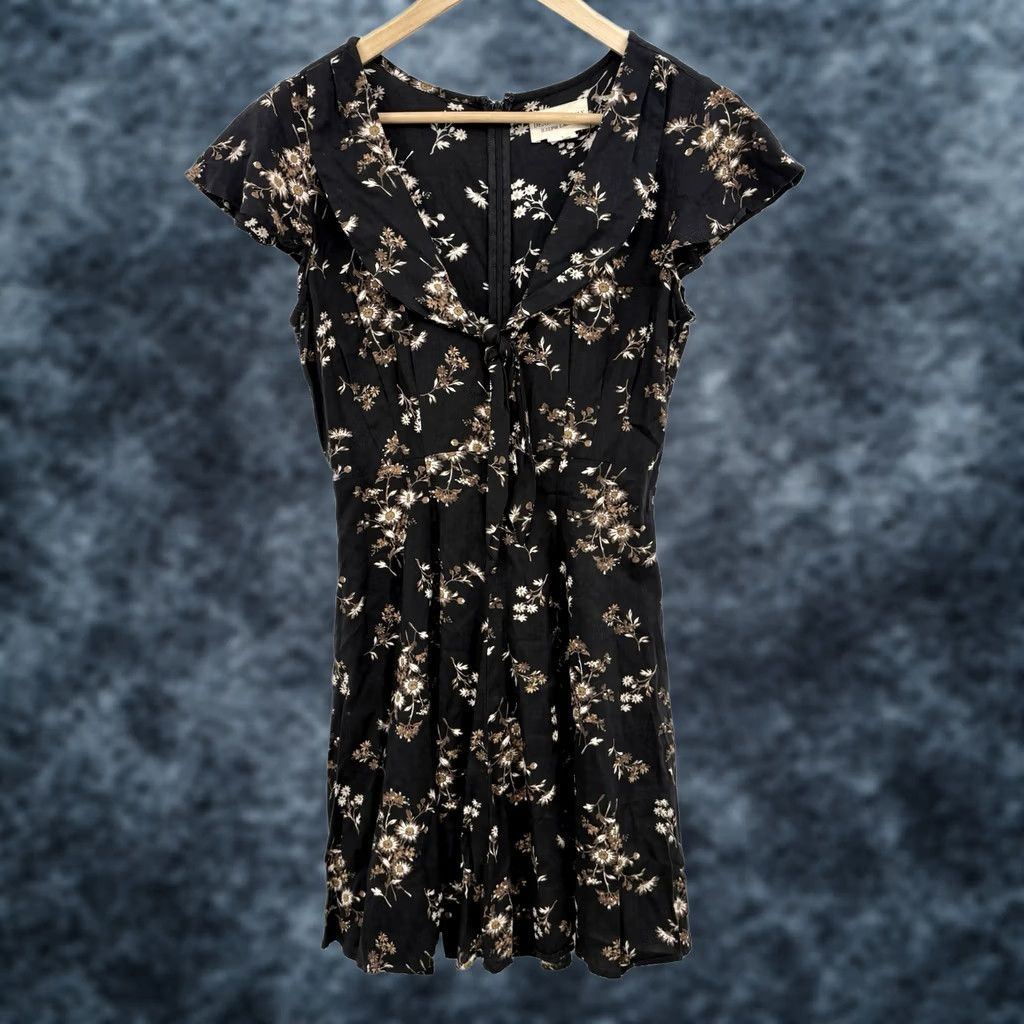Ralph Lauren VINTAGE Denim Supply Ralph Lauren Dress Short Sleeve V-Neck Pullover Floral 90s Bohemian Gothic Grunge Fit & Flare Women 4 Black Size S / US 4 / IT 40 - 1 Thumbnail