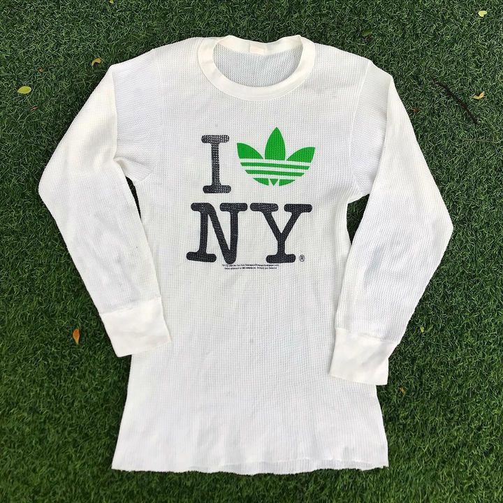 Adidas × Vintage 80s Vintage Adidas I love new york Logo White Henley Size US M / EU 48-50 / 2 - 1 Thumbnail