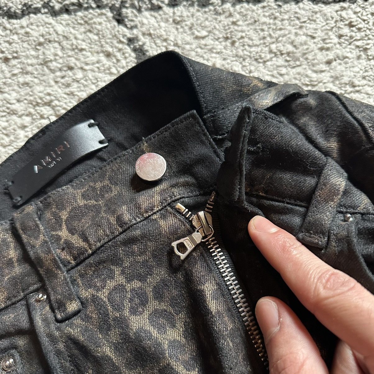 Amiri Amiri 2018 Runway Cheetah Print Coated Denim Size US 31 - 12 Thumbnail