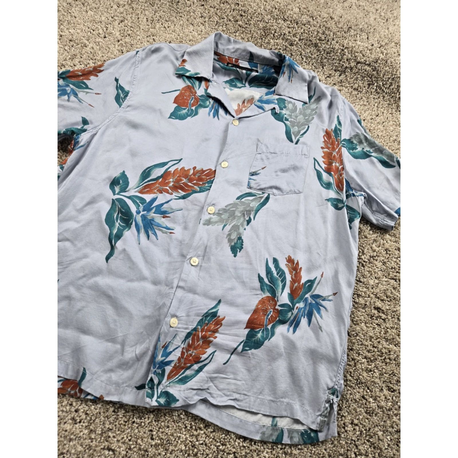 Allsaints All Saints Iris Shirt Mens M Blue Floral Short Sleeve Viscose Button Up Size US M / EU 48-50 / 2 - 2 Thumbnail