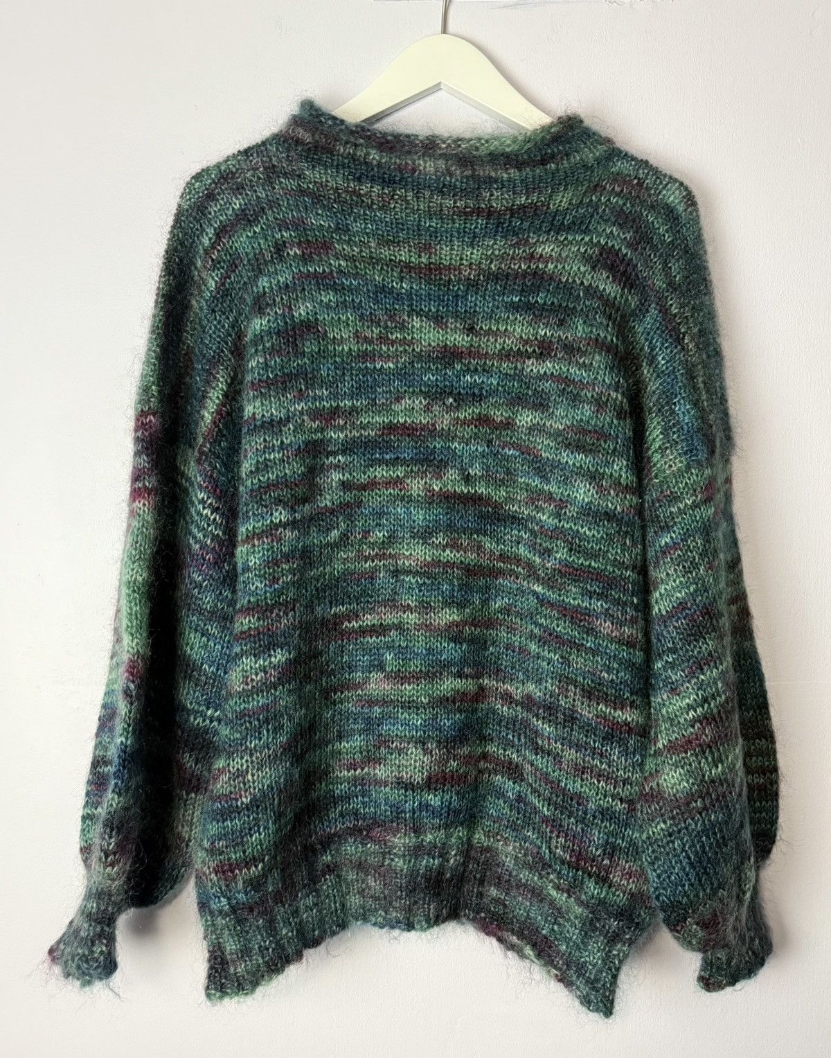 Handmade Vintage Mohair Sweater 1980s Large Blue/Green/Purple Blend Size US L / EU 52-54 / 3 - 5 Thumbnail