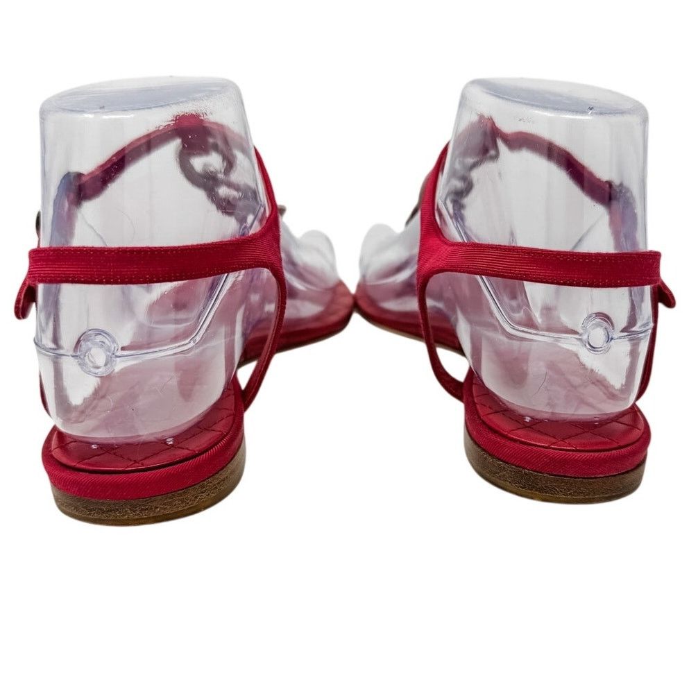 Chanel Chanel Red Silver Chain T Strap CC Logo Flat Sandals sz 37.5 Size US 7.5 / IT 37.5 - 6 Thumbnail