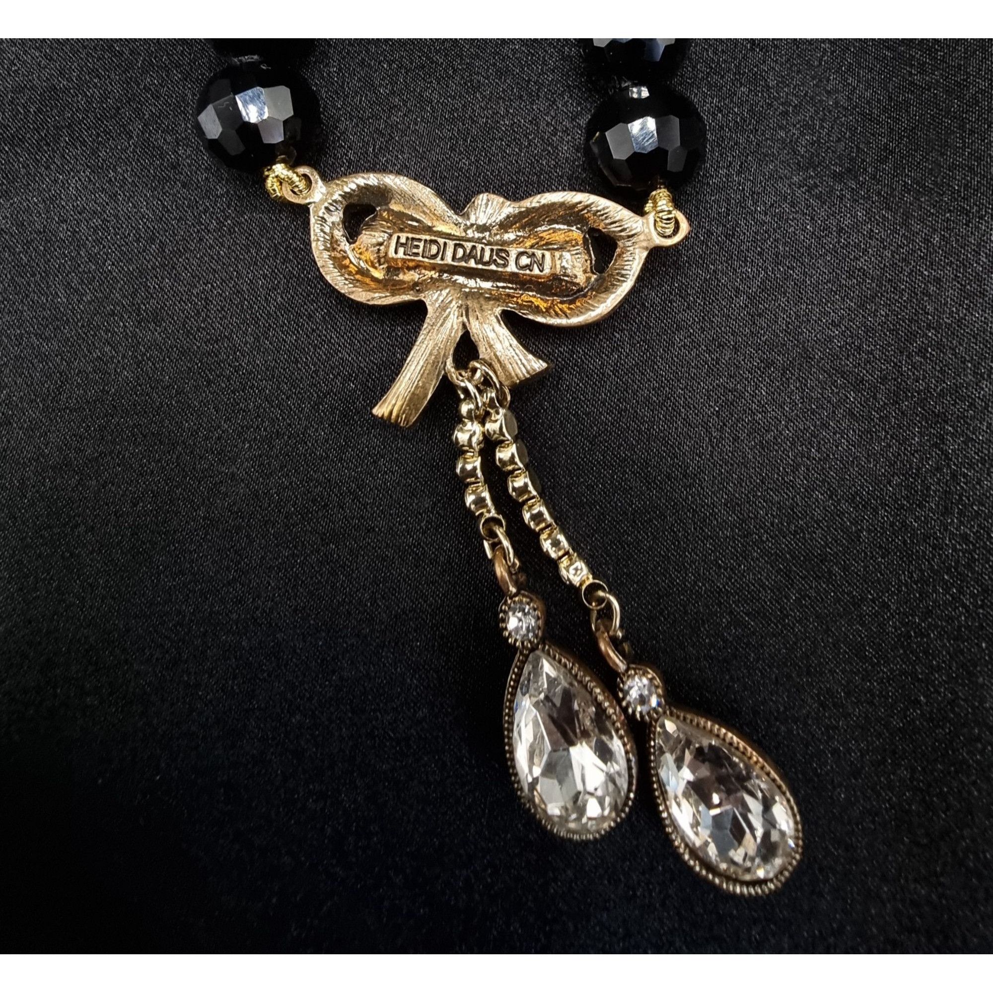 Vintage Heidi Daus Black Bead Necklace With Crystal Bow & Teardrop A Size ONE SIZE - 5 Thumbnail