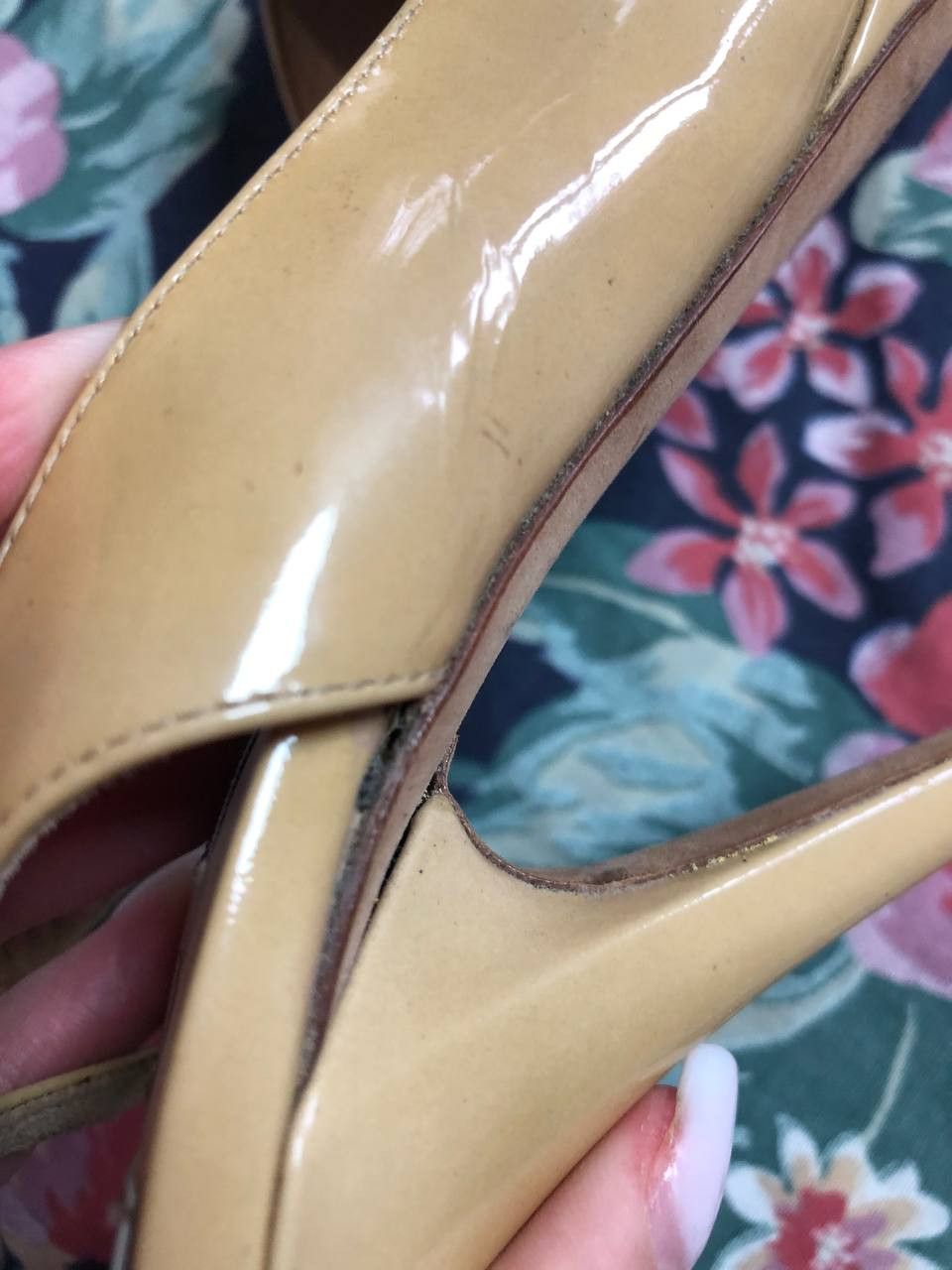 Jimmy Choo Jimmy Choo Womens Patent Leather Peep Toe Heel Pumps Beige Size US 5 / IT 35 - 10 Thumbnail