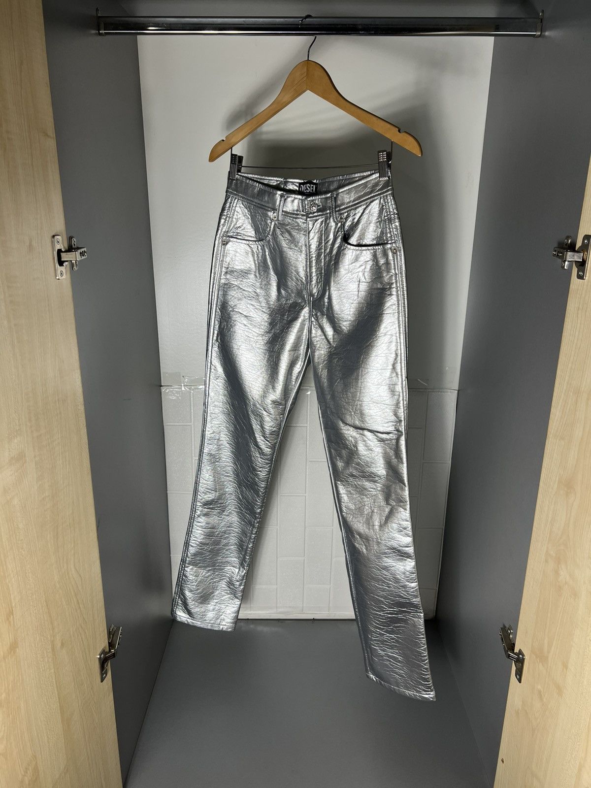 Diesel Black Gold VERY RARE DIESEL P-ARCY SILVER METAL DESIGNER PANTS LUXURY Size 27" / US 4 / IT 40 - 9 Thumbnail
