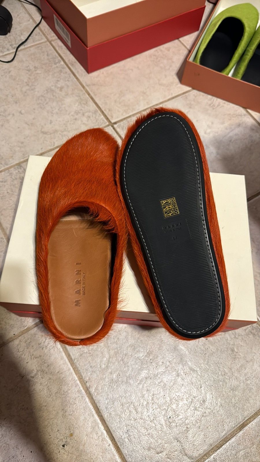 Marni Marni Fussbett Sabot Long Hair calfskin Orange Easy Mule 44 Size US 11 / EU 44 - 4 Thumbnail