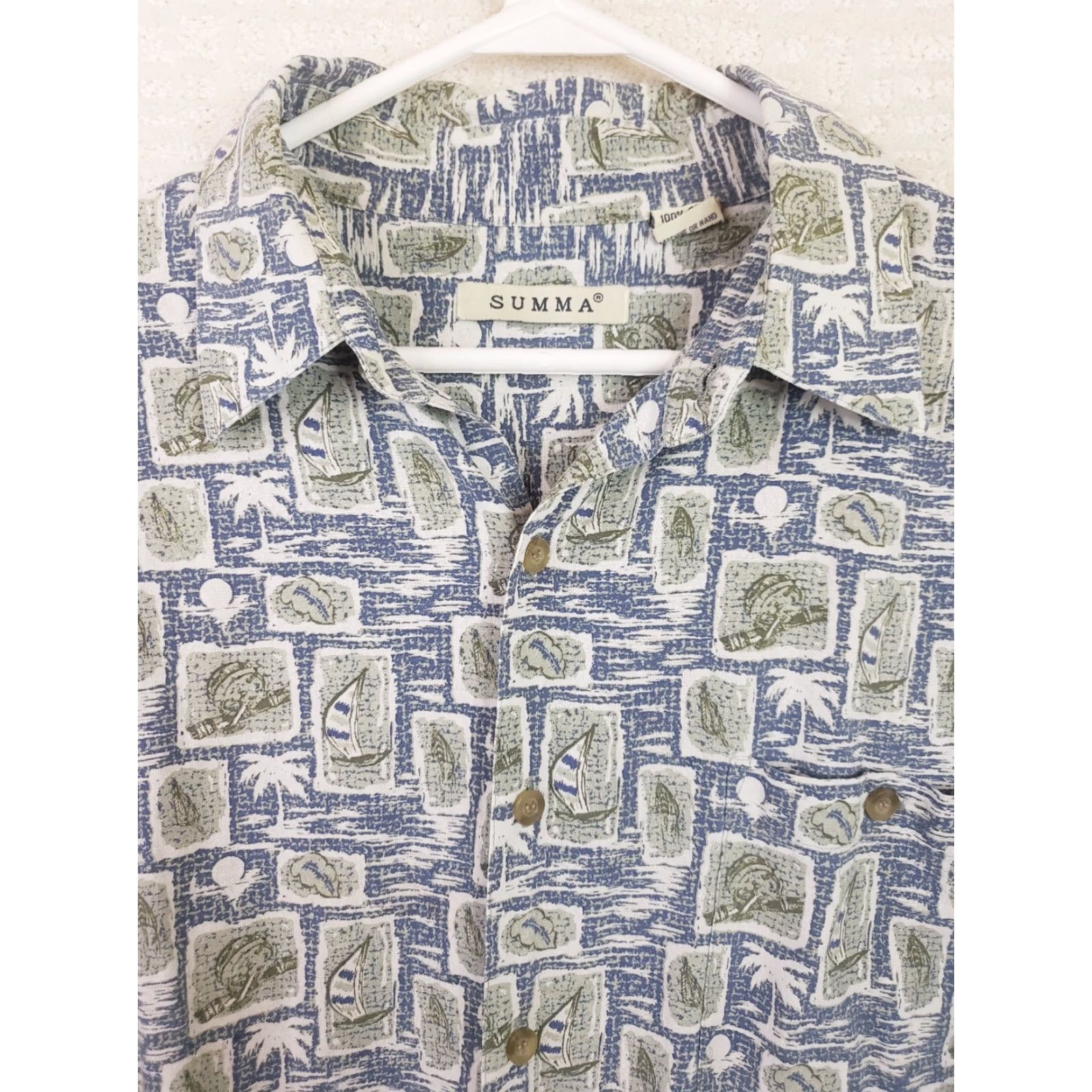 Vintage Summa Silk Shirt Mens L Lightweight Geometric Silk Button-Up Short Sleeve Collared Blue Green Vintage Size US L / EU 52-54 / 3 - 5 Thumbnail