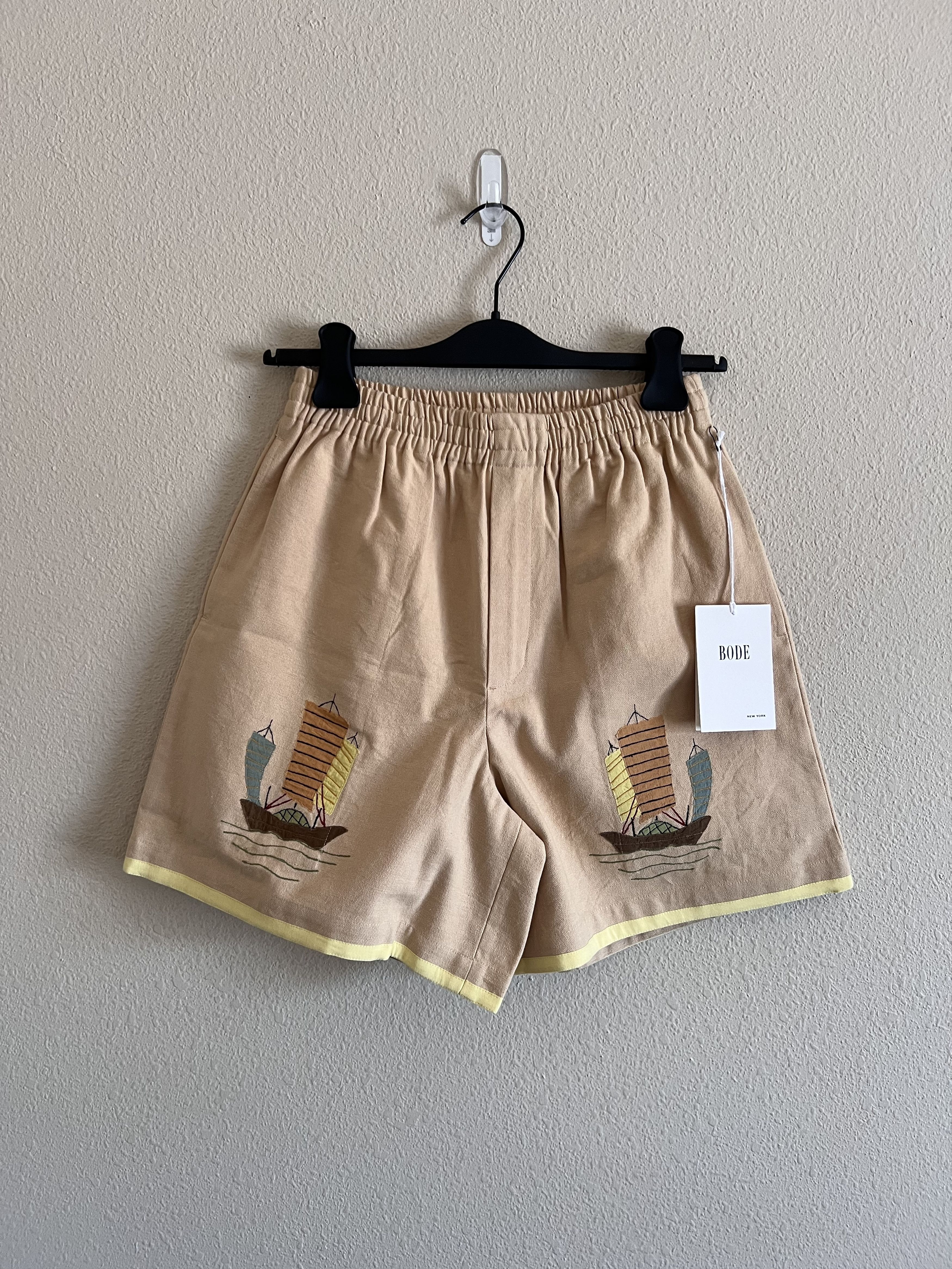 Bode Ship Applique Shorts in Tan