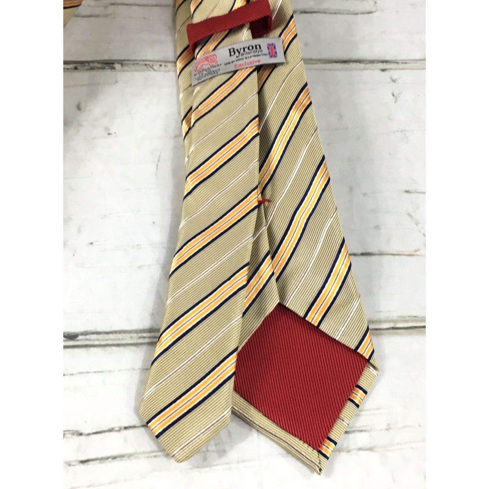 Vintage Byron Luxury Silk Tie Italy Striped Gold Mens 60" x 3" Style Exclusive British Size ONE SIZE - 3 Thumbnail
