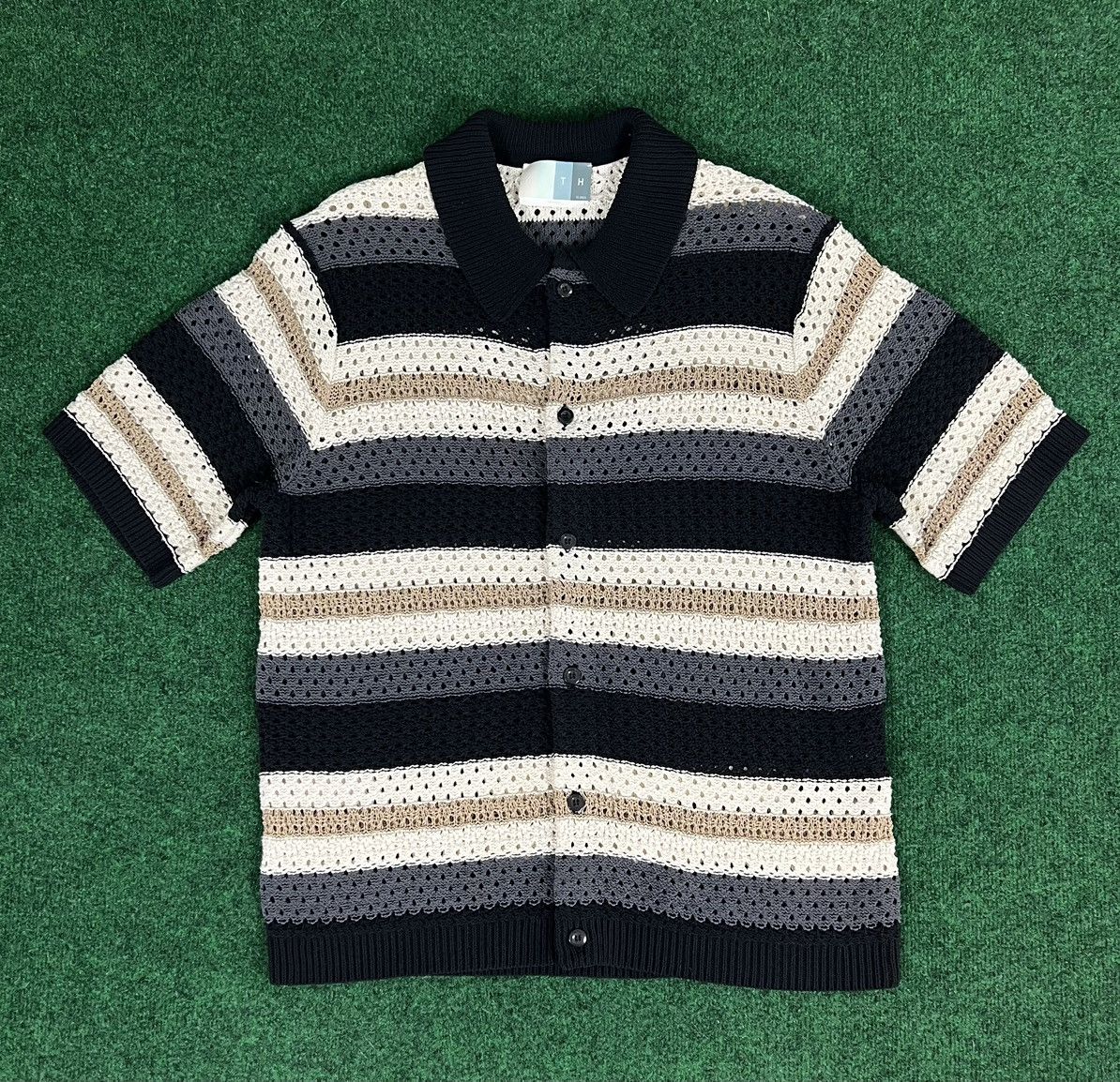 Buy Kith Thompson Crochet Button Down Shirt 'Black' - 0725