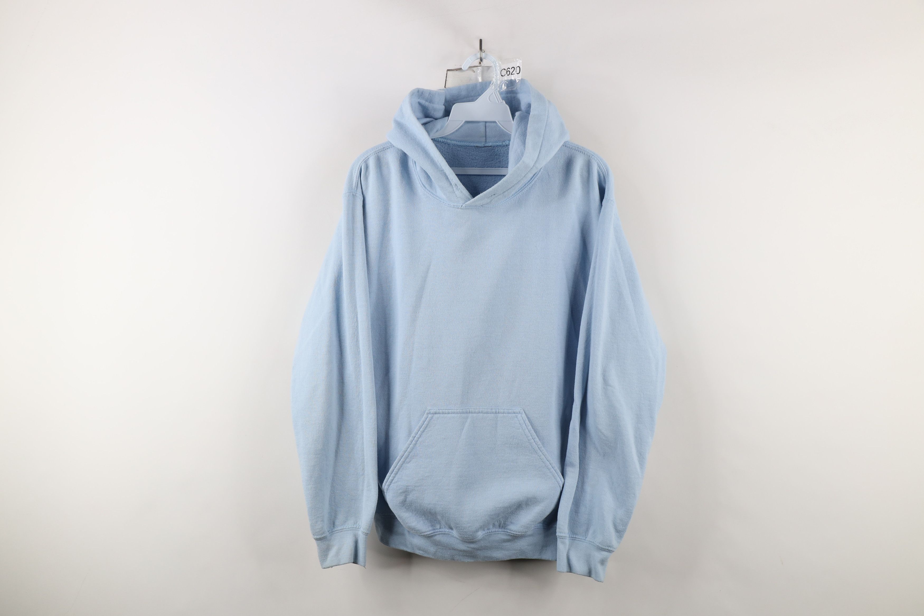 Vintage Vintage 90s Streetwear Blank Hoodie Sweatshirt Light Blue Size US S / EU 44-46 / 1 - 1 Thumbnail