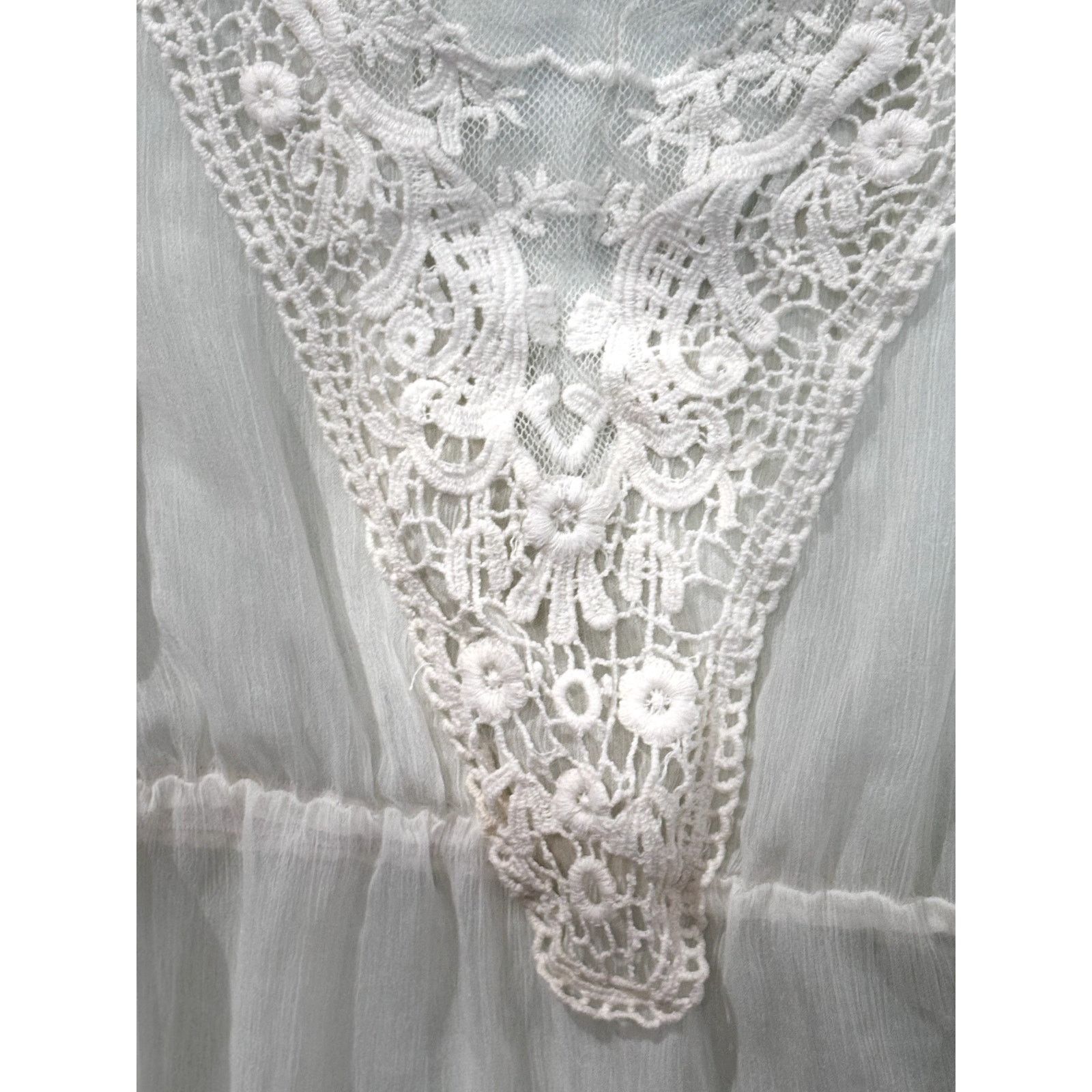 Free People FREE PEOPLE Women's Beige Gypsy White Lace Trim Blouse Sz XS Size XS / US 0-2 / IT 36-38 - 4 Thumbnail