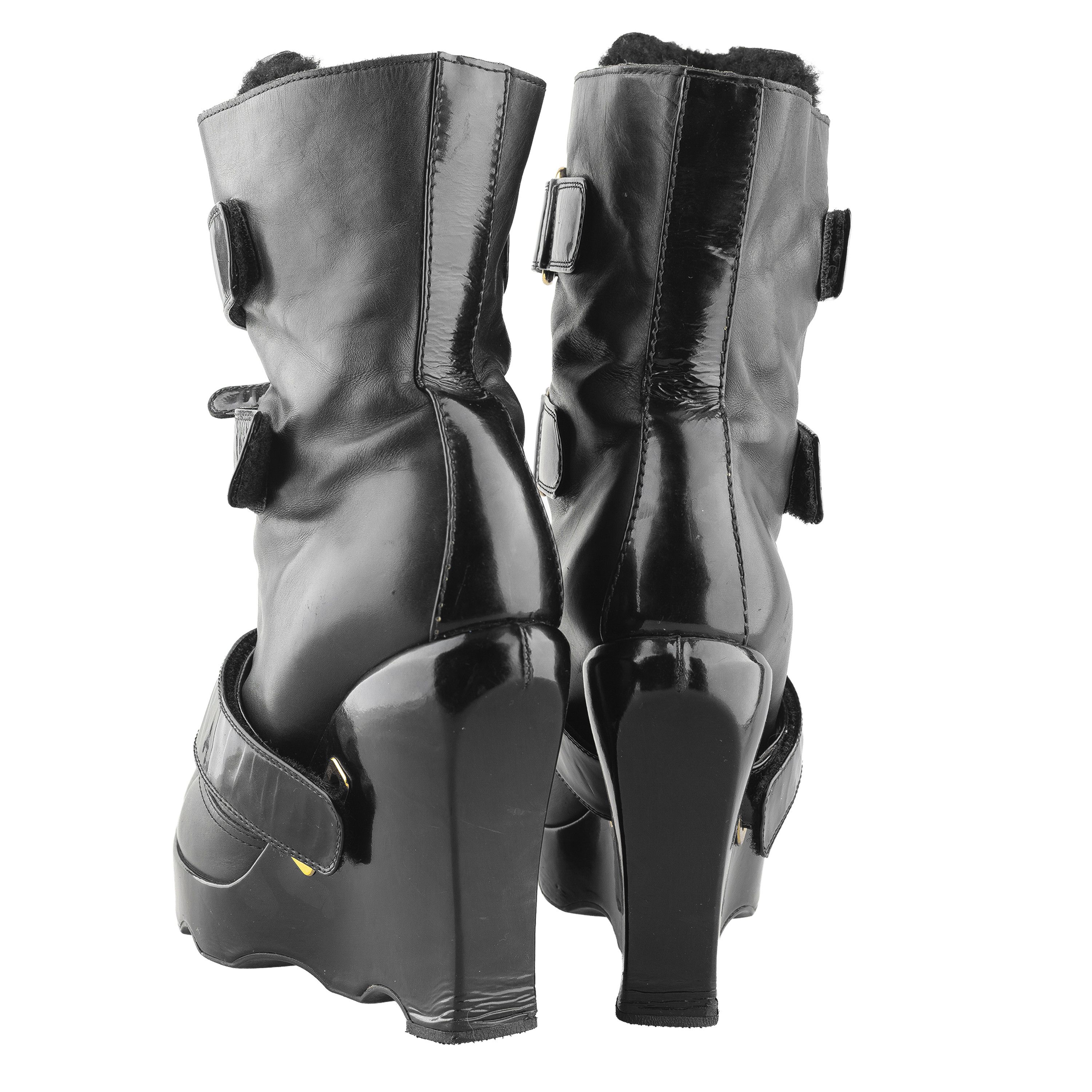 Louis Vuitton Louis Vuitton 2006 Ready-to-Wear Black Leather Wedge Boots Size US 6 / IT 36 - 9 Thumbnail