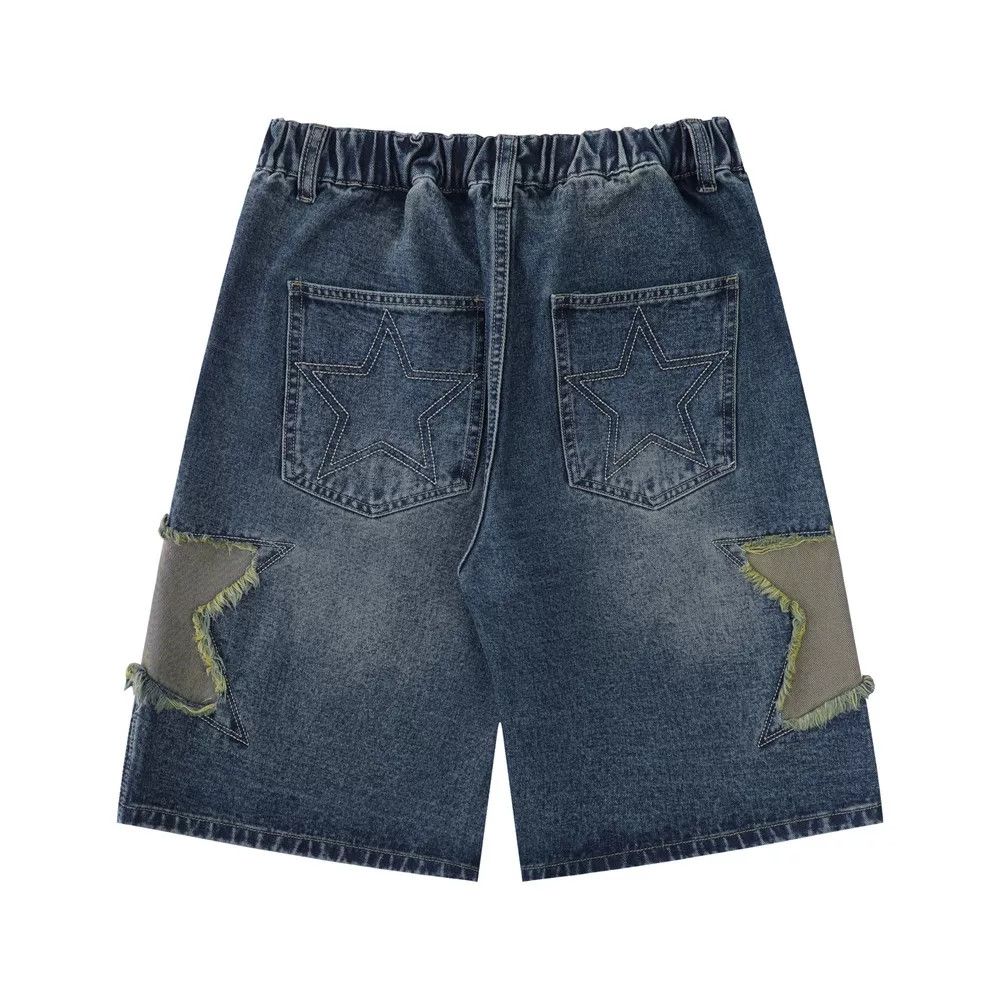 Vintage Men's Vibe Star-Embroidered Denim Shorts Size US 32 / EU 48 - 2 Thumbnail