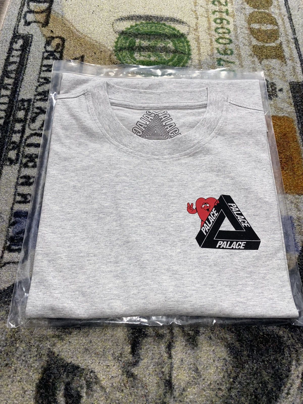 image of Palace Tri-Hearts T-Shirt in Grey, Men's (Size 2XL)