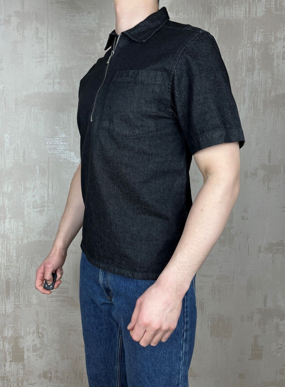 Other Just Junkies Reggie Half Zip Black Denim Short Sleeve Shirt Size US S / EU 44-46 / 1 - 5 Thumbnail