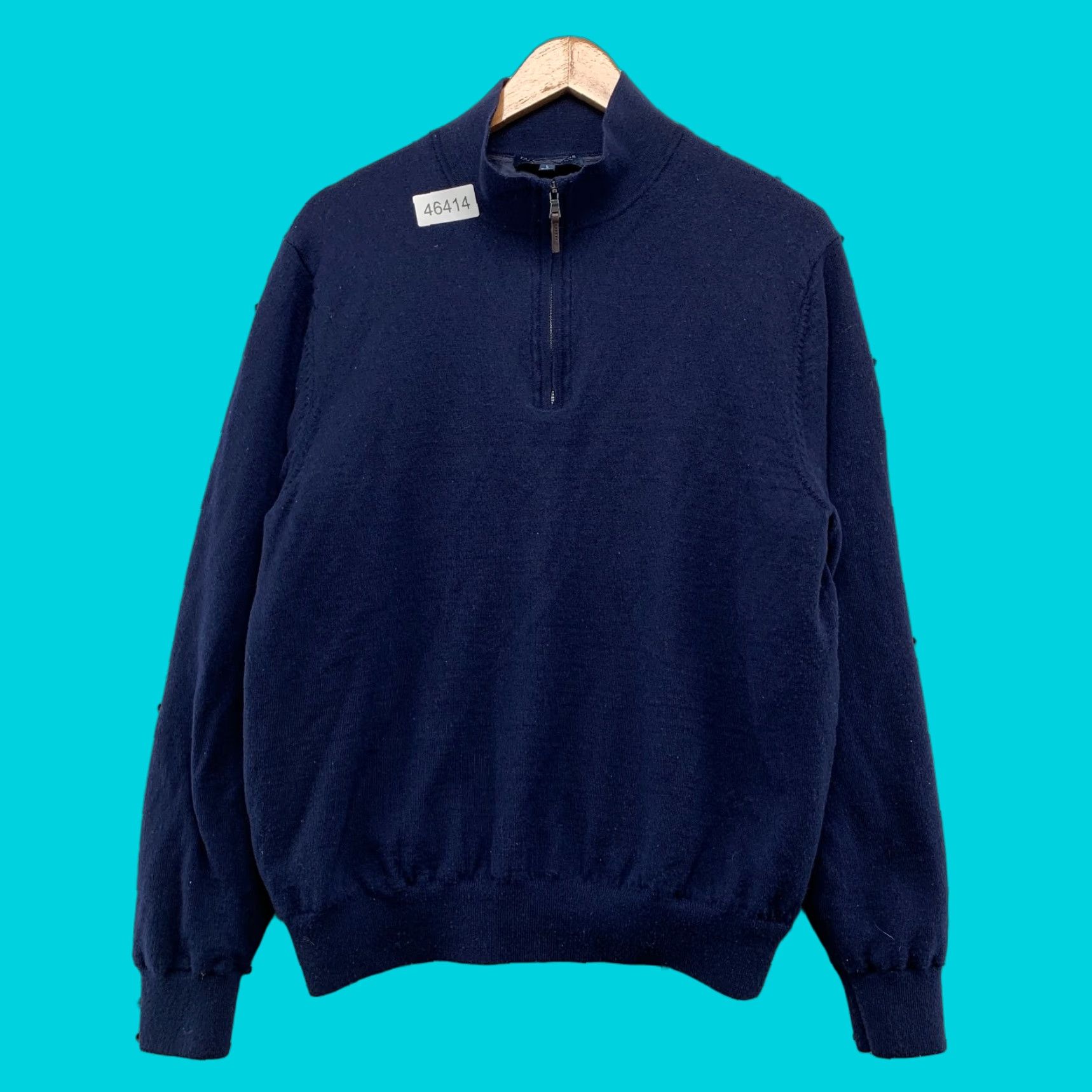 Vintage Fairway & Greene Sweater Mens Large Blue 100% Merino Wool Knit Mock Neck Pullover Winter Casual Golf MENS Size US L / EU 52-54 / 3 - 1 Thumbnail