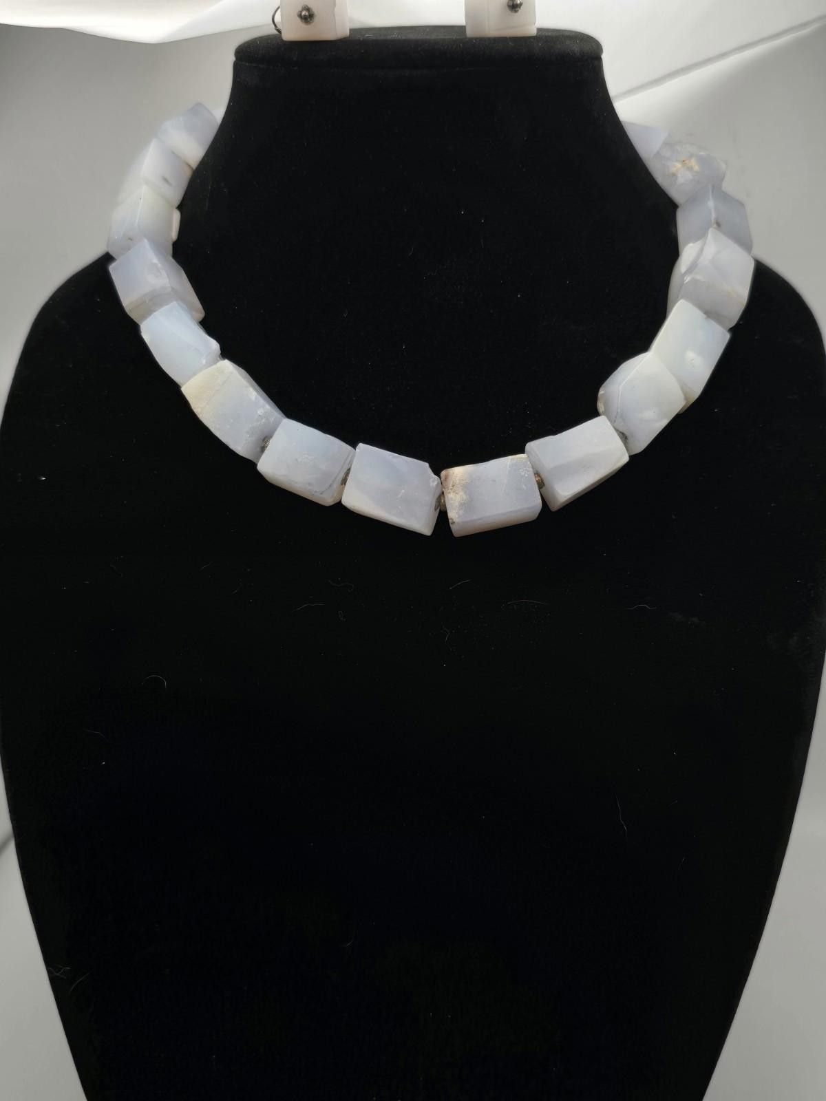 Sterling Silver Vintage Chunky Blue Chalcedony Necklace Set Sterling Cones Size ONE SIZE - 2 Thumbnail