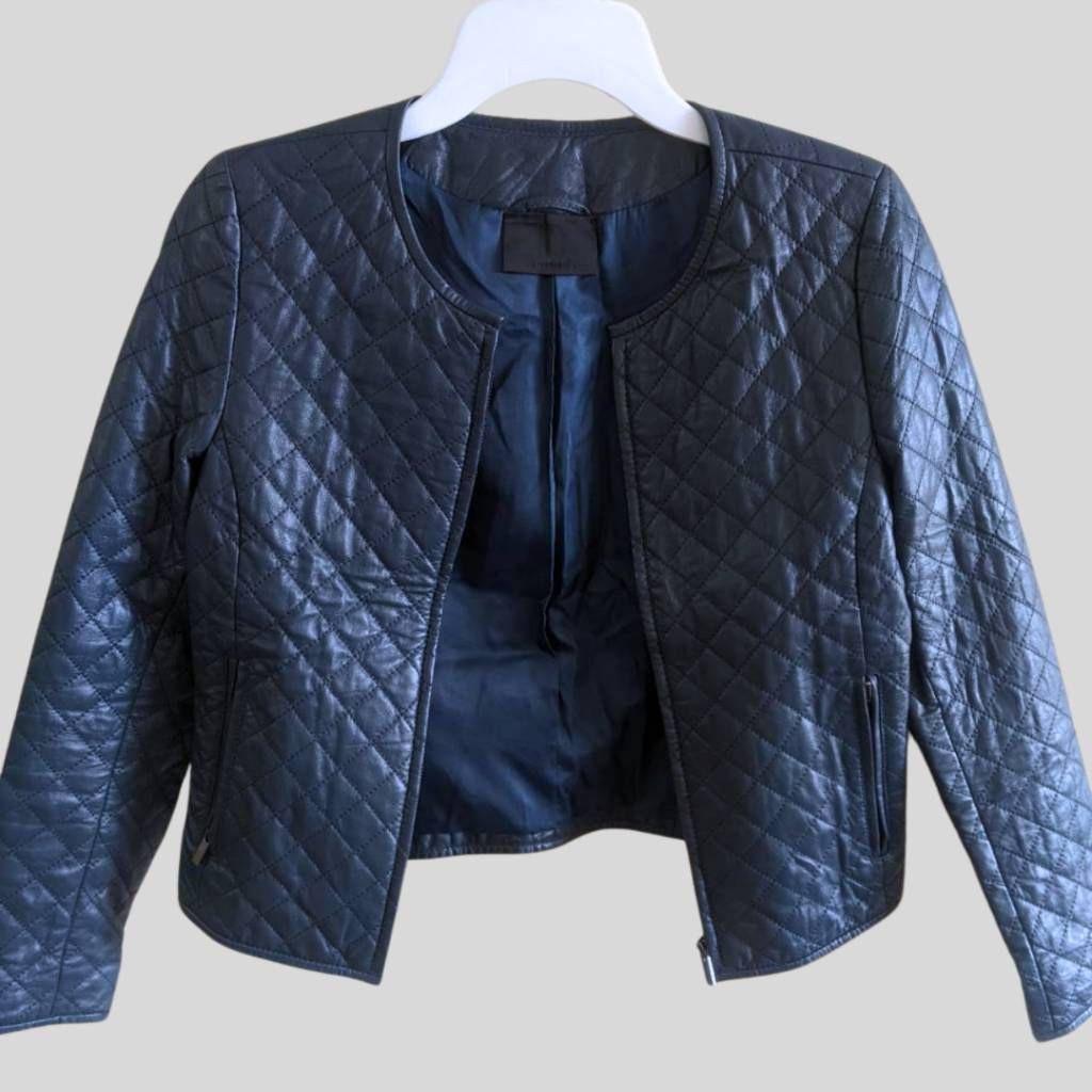 Giordano Giordano Ladies XS Quilted Leather Jacket Turquoise Green Zi Size XS / US 0-2 / IT 36-38 - 1 Thumbnail