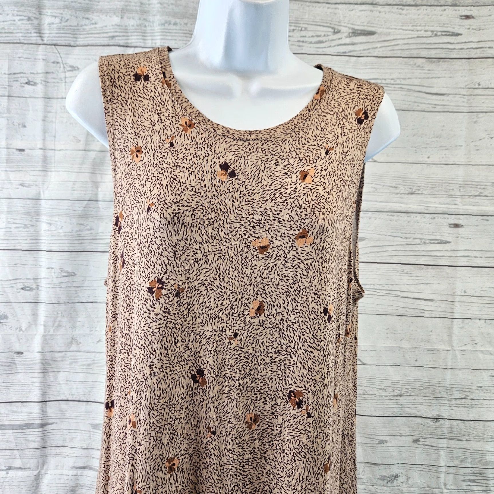 Vintage LOGO Layers Womens Printed Tank Top Sz Medium Beige Brown Rayon Blend Size M / US 6-8 / IT 42-44 - 2 Thumbnail