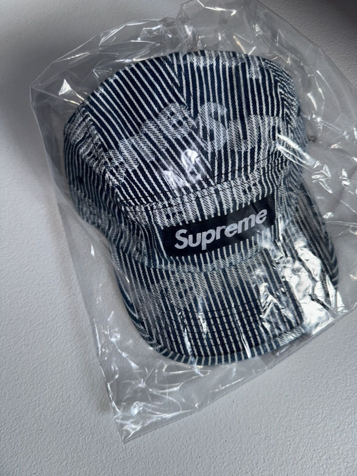 image of Supreme Denim Camp Cap in Striped, Men's