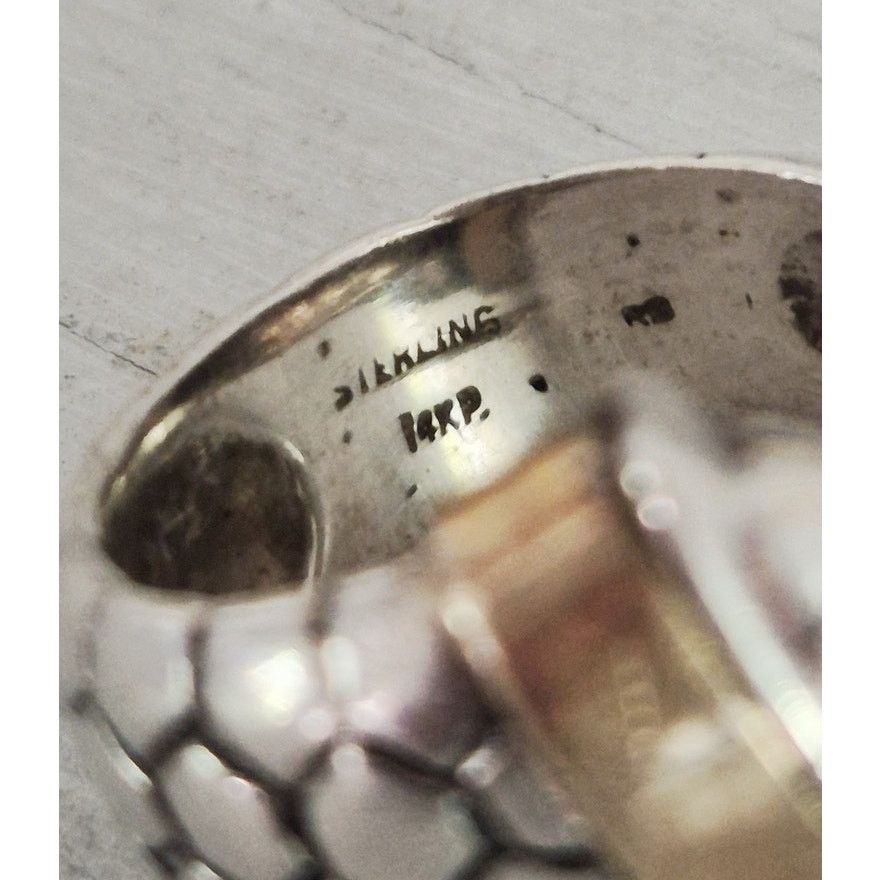 Other Vintage Sterling Silver 14K Gold Pebble Bypass Ring Size ONE SIZE - 4 Thumbnail