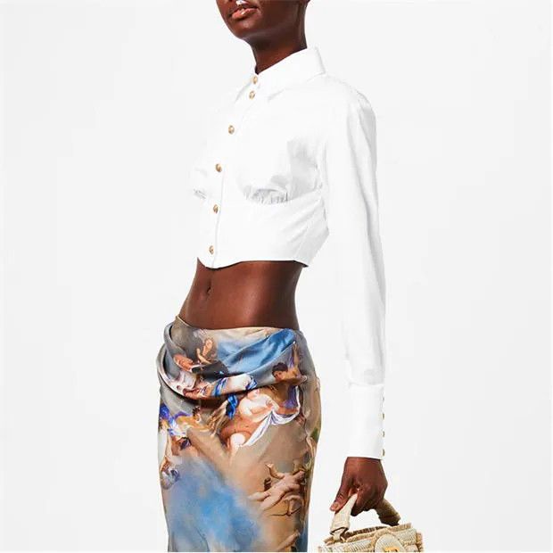 Balmain o1g2r1mq1024 Cropped Ruched Shirt in White Size L / US 10 / IT 46 - 4 Thumbnail