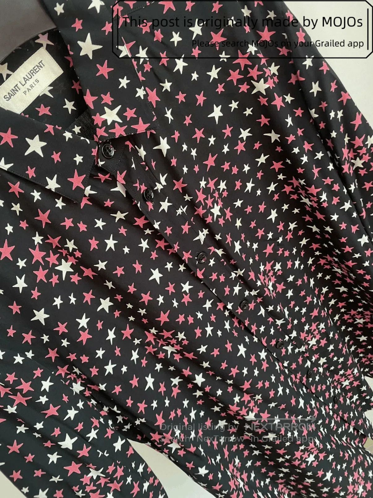 Saint Laurent Paris Sz 40 Saint Laurent Paris 16AW Pink Stars Shirt mojos152724 Size US L / EU 52-54 / 3 - 8 Thumbnail