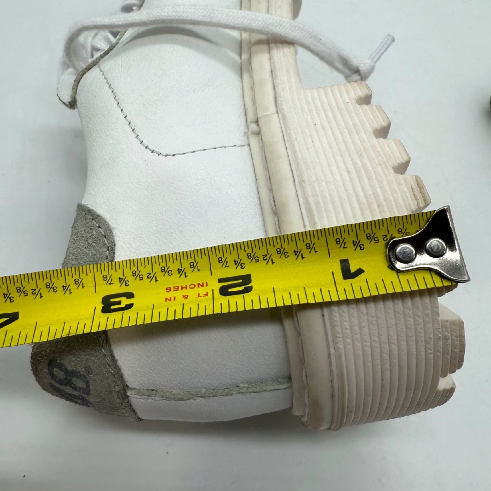 P448 P448 Womens Sneaker Lace Up White Leather Size 35/US 5-5.5 Chunky Sole Leather White Sneakers Size US 5.5 / IT 35.5 - 2 Thumbnail