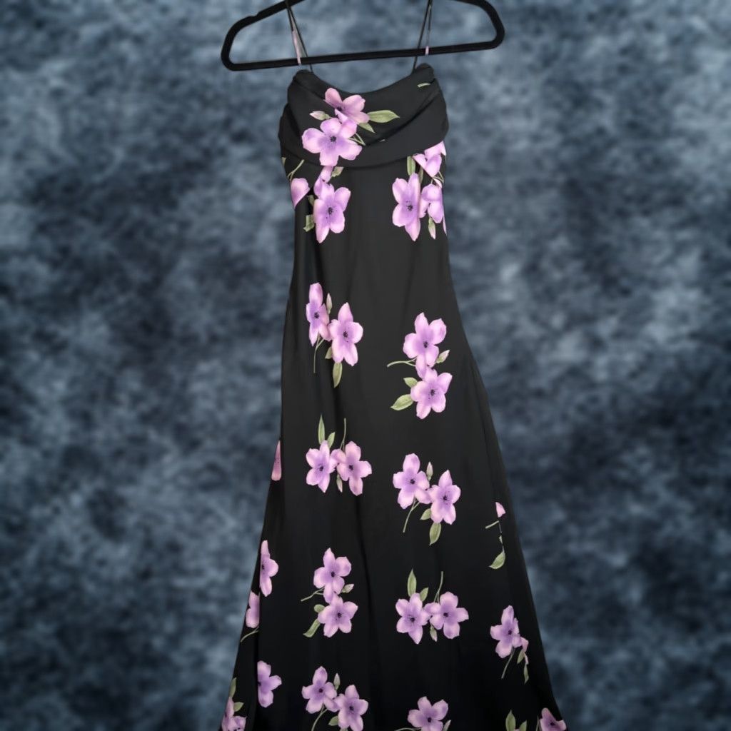 Betsy & Adam by Jaslene Womens Size 4 Black Floral Spaghetti Strap Gown Dress