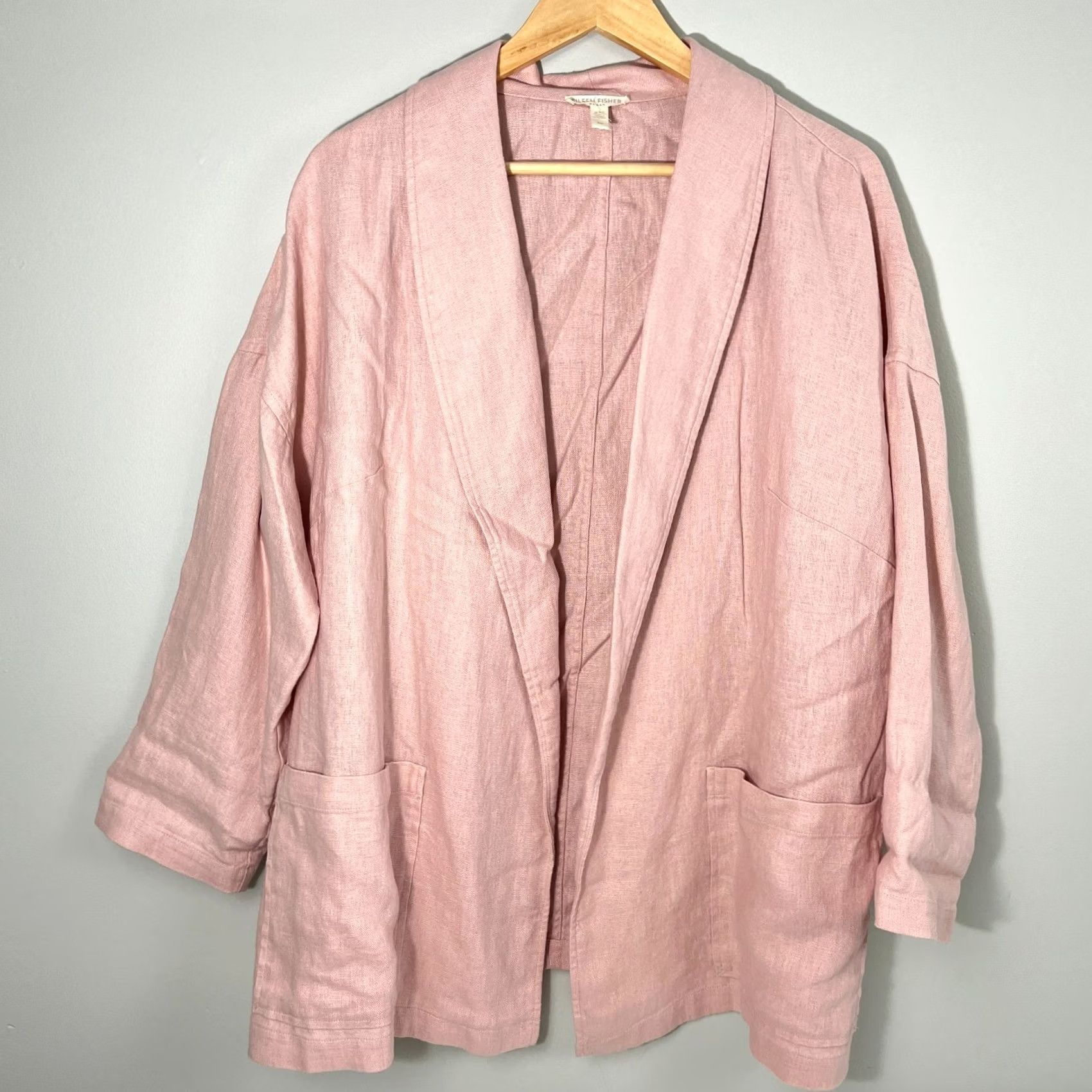Eileen Fisher Eileen Fisher Jacket Womens 2X Pink Organic Linen Open Front Lagenlook Coastal Jacket Size XXL / US 16-18 / IT 52-54 - 2 Thumbnail