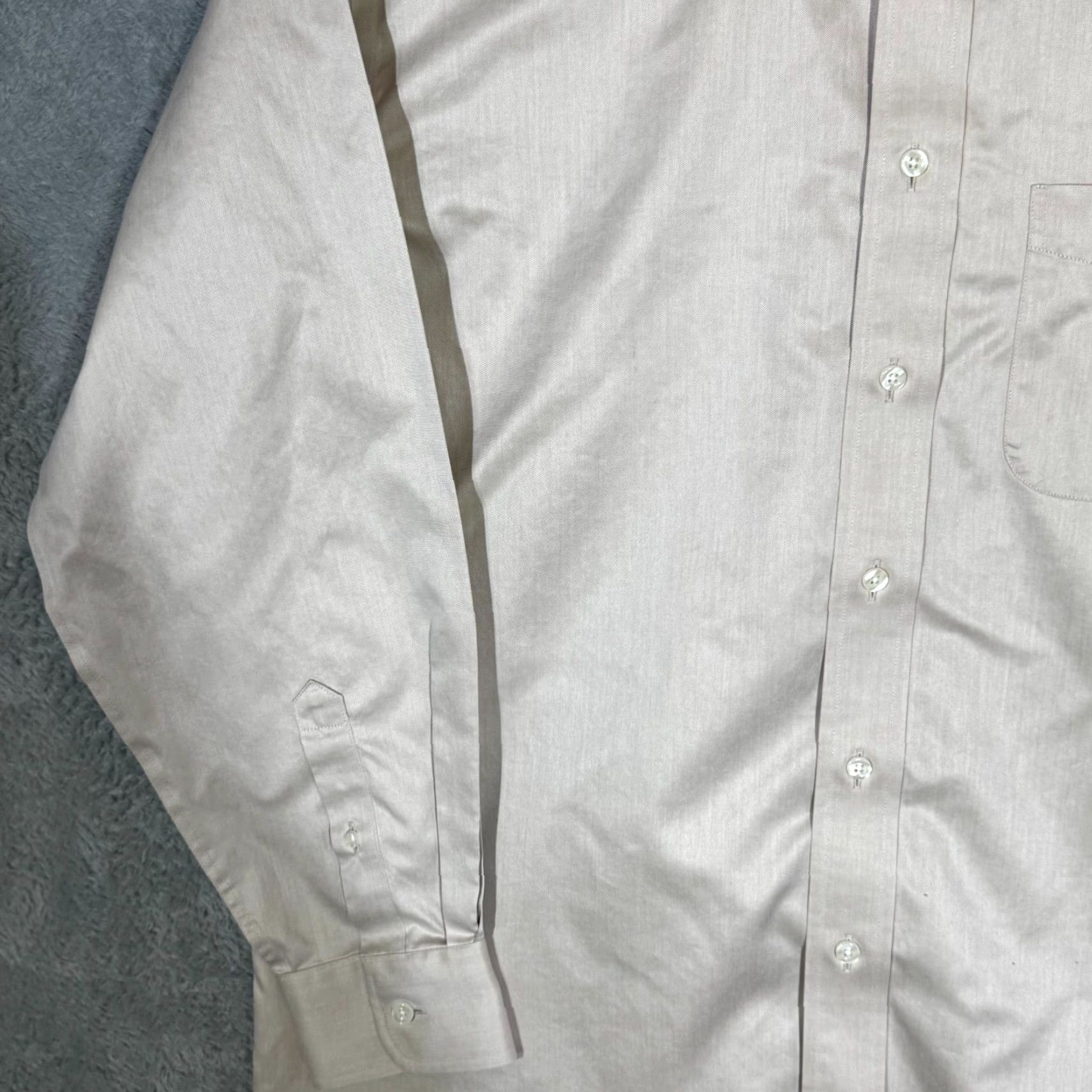 Vintage Gold Label Dress Shirt 16/34 Tan 100% Cotton Fitted Career Formal Men Regular Long Sleeve Button Cuffs Chest 48" Vintage No Iron Modern Pattern Solid Size 42R - 3 Thumbnail