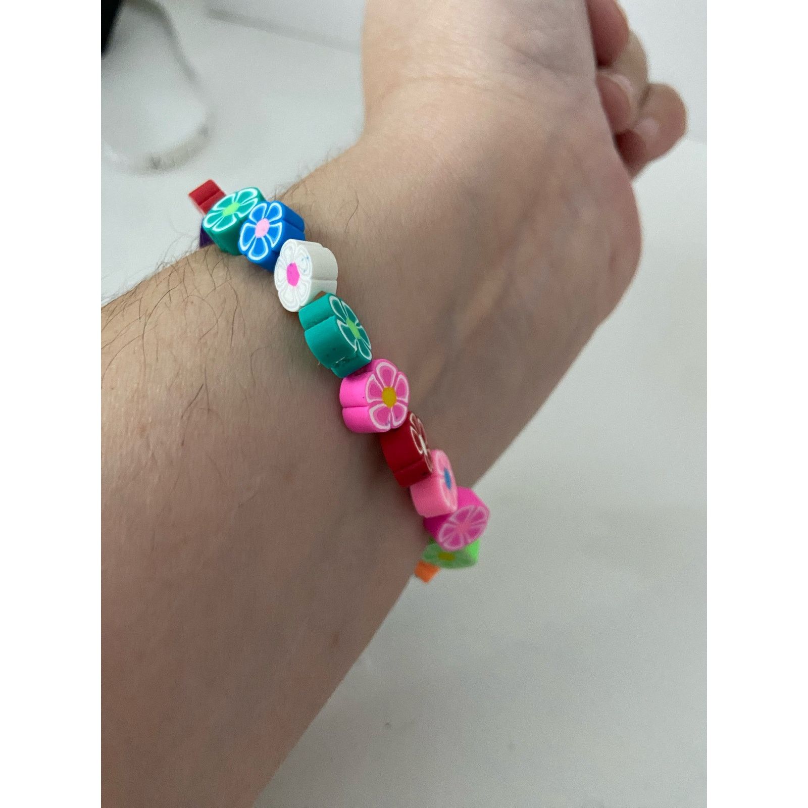 Handmade Colorful clay floral bead bracelet Size ONE SIZE - 2 Thumbnail
