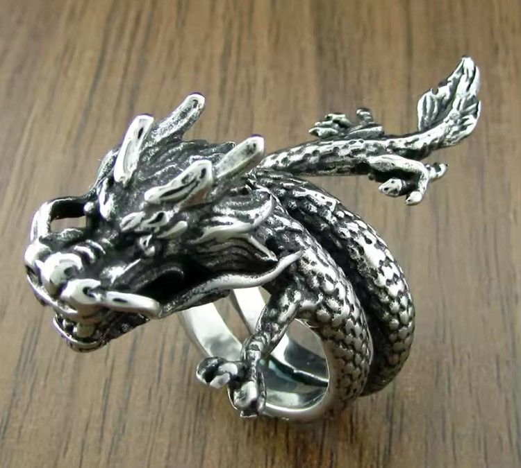 Jewelry Zircon Eastern Fairy Dragon Ring( Size 8 To 13 ) in Silver, Men's