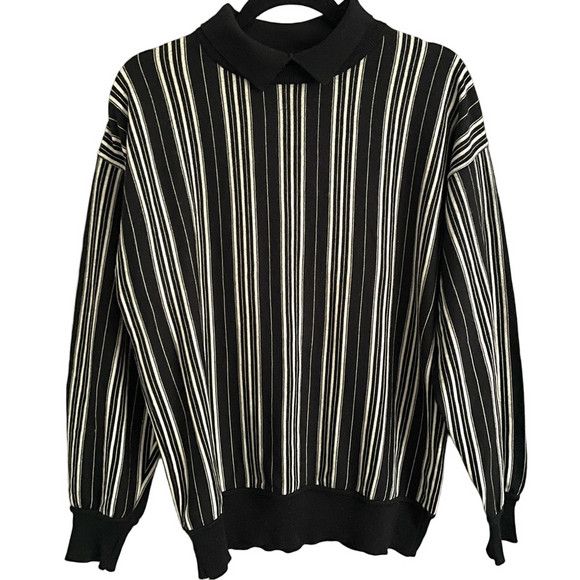 Versace Vintage Versus Versace B&W Striped Wool Pullover Sweater Size US M / EU 48-50 / 2 - 9 Thumbnail